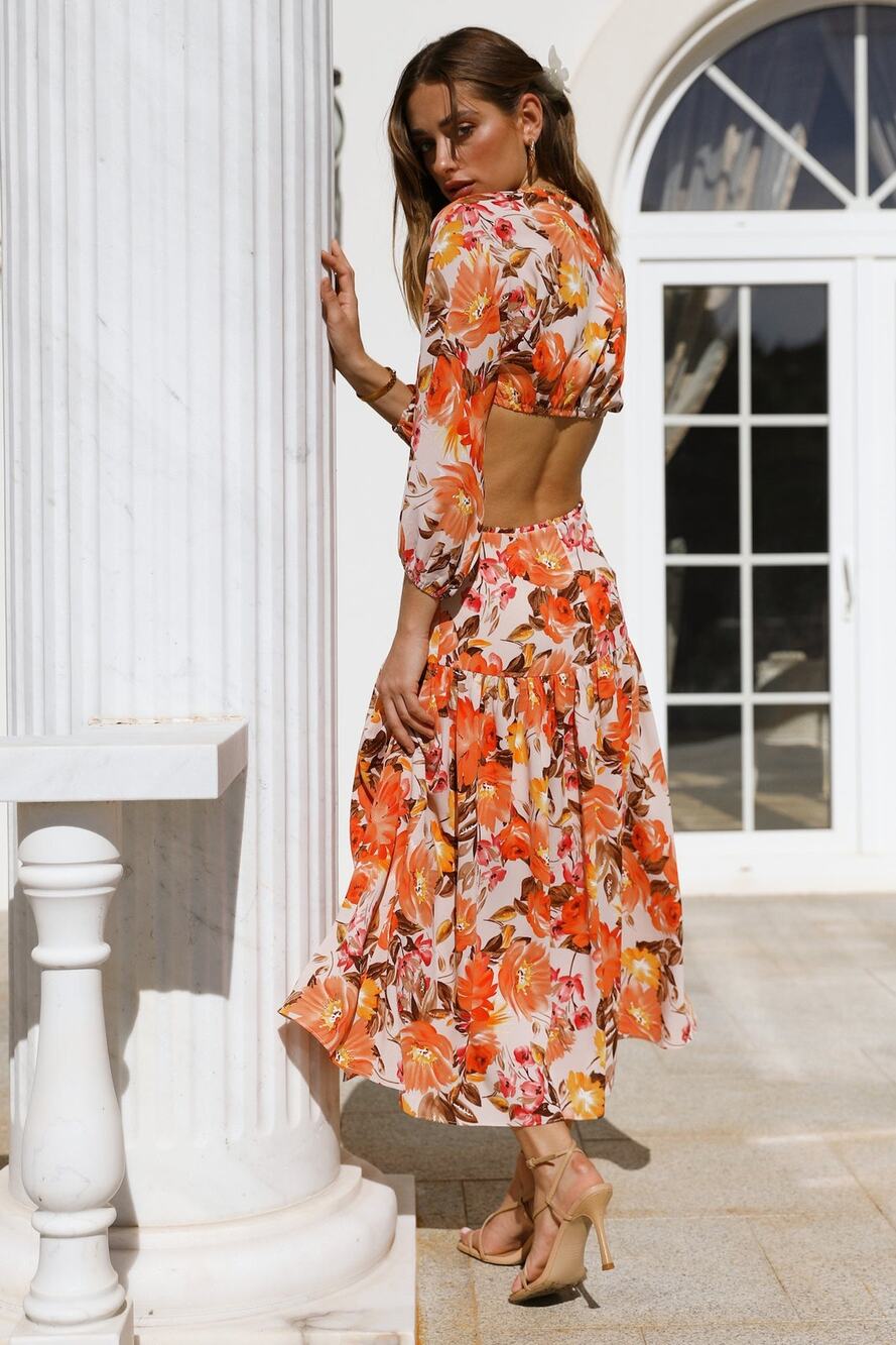 Hello Molly Floral Cutout Midi Dress Size 6 Romantic Boho Wedding Guest